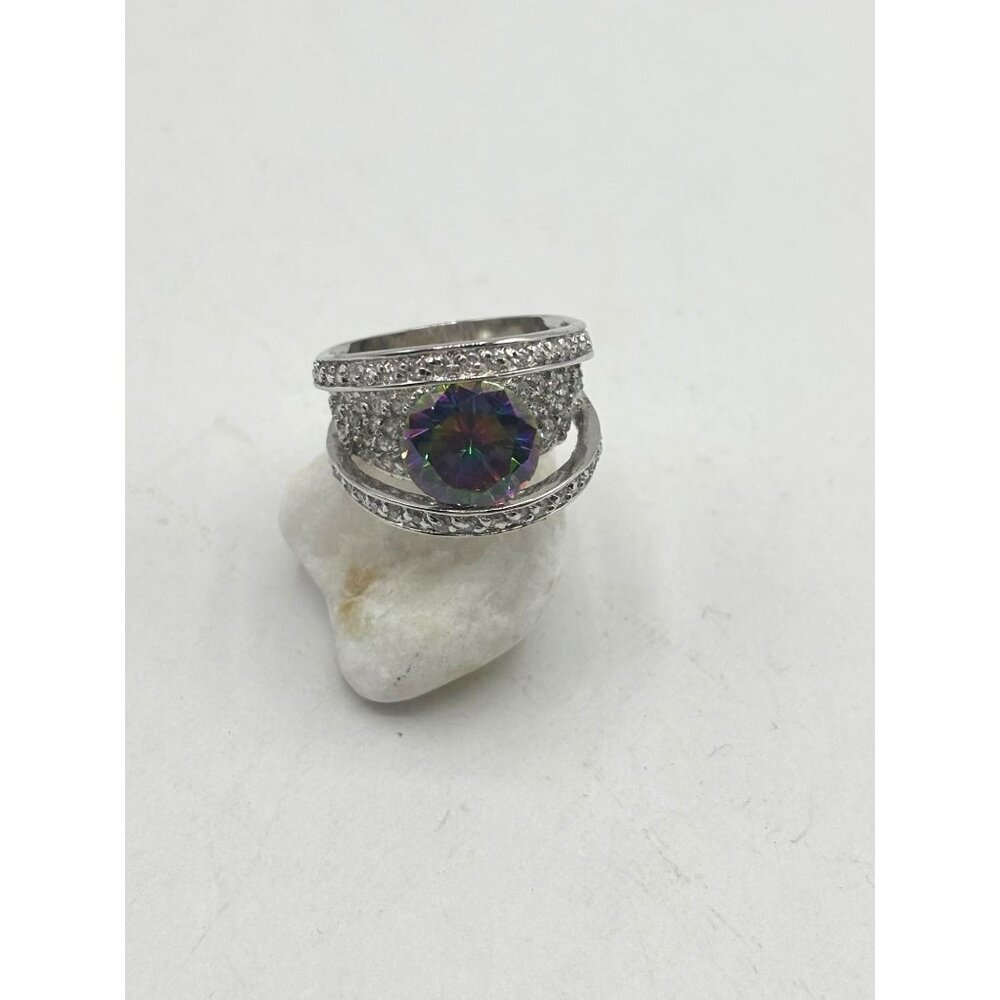 925 Silver Rainbow Ring With CZ Accents 5